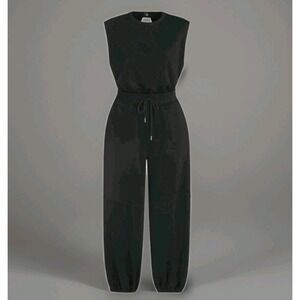 Flygo Sweat Jumpsuit Sz S Black Round Neck Drawstring  Sleeveless Loungewear‎